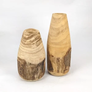 Creative Co-Op Paulownia Wood Vase Lot - 12-1/2" & 16-1/4" Heights - live edge - Picture 1 of 13