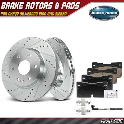 Front Drilled Brake Rotors & Ceramic Pads for Chevy Silverado 1500 GMC Sierra - Image 1 of 4