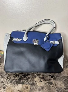 Catherine Malandrino Black Grey & Blue Double Handle Purse Hand Bag - Picture 1 of 11