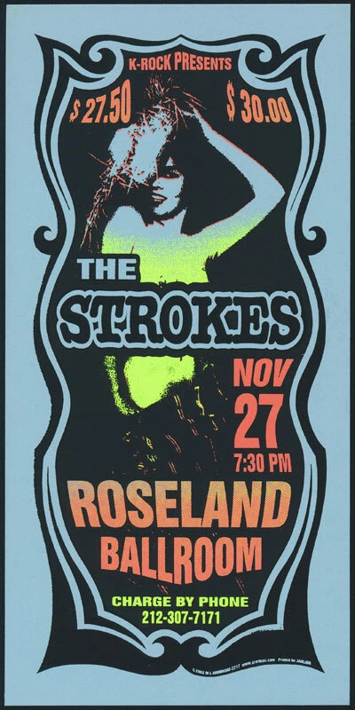 Folleto serigrafiado The Strokes 27/11/2002 Roseland Ballroom NYC Mark Arminski Foto 1 de 1
