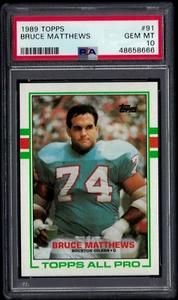 1989 Topps RC #91 Bruce Matthews Hof - Oilers - PSA 10 GEM MINT ROOKIE #48658666 - Bild 1 von 2