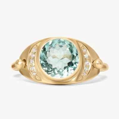4Ct Round Cut Simulated Green Tourmaline/CZ Women Fancy Ring14K Yellow Gold Over - Image 1 of 4