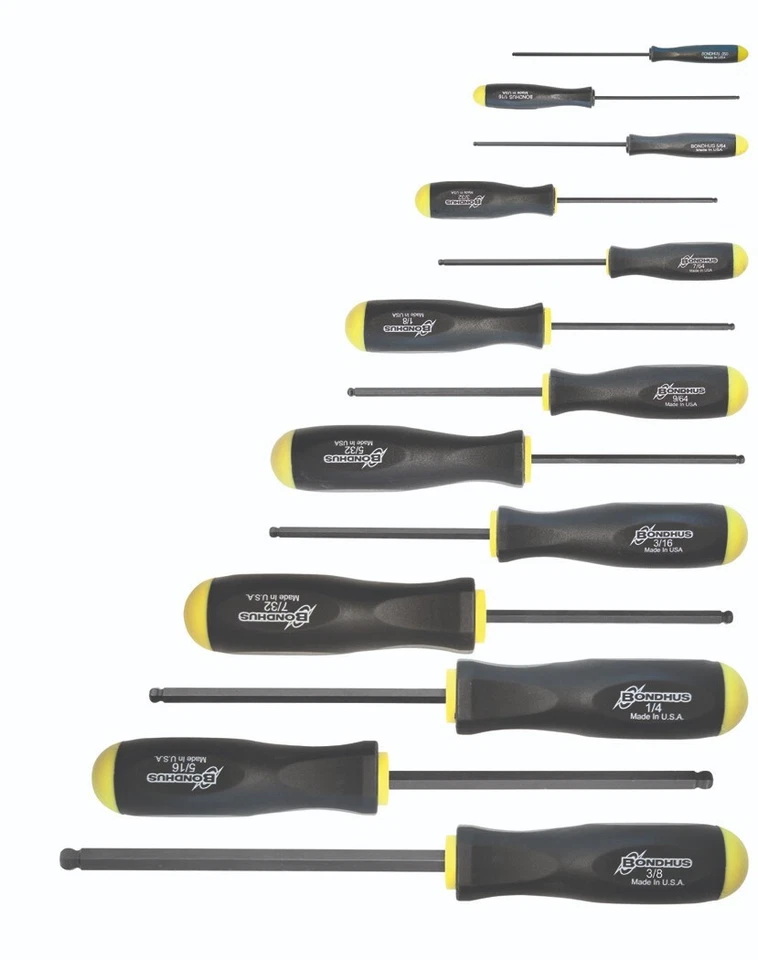Bondhus 13pc Ball End Hex Screwdriver Set SAE Standard Inch .050 - 3/8 USA 10637 - Image 1 of 3