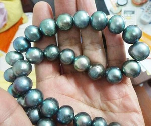 ENORME COLLAR DE PERLAS REDONDAS VERDES GENUINAS MAR SUR NATURAL 18"12-14MM  - Imagen 1 de 3