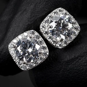 Pendientes de tachuelas traseros de plata esterlina 925 de corte cojín para hombre - Imagen 1 de 5