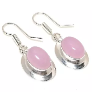 Pink Rose Quartz Gemstone Handmade 925 Sterling silver Earring Size 1.50'' - Picture 1 of 1