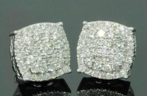 2 Ct Round Cut Lab Created Diamond Cluster Stud Earrings 14K White Gold Plated - Picture 1 of 5
