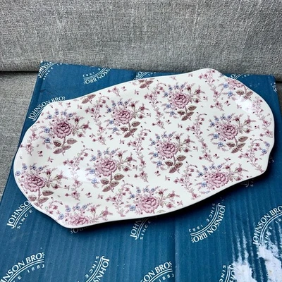 Bandeja sándwich Johnson Brothers Bros. Rose Chintz rosa acento sin usar NUEVA NUEVA EN CAJA Foto 1 de 4