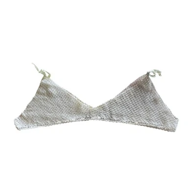 Vintage Crocheted Ivory Nightgown Camisole V-Neck Yoke Blue Satin Ribbons - Image 1 of 4