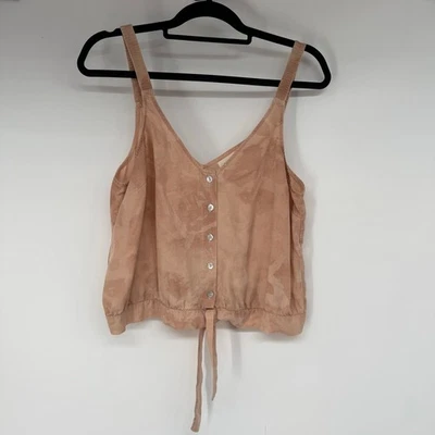 Camiseta sin mangas de tela y piedra con estampado de jirafa con botones delanteros para mujer talla M bronceado cuello en V Foto 1 de 4