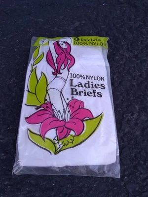 Винтажный 100% нейлона женщины трусы 3 пары новый белый размер 7 - Изображение 1 из 4