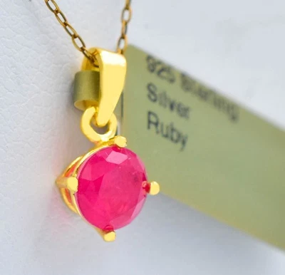 LAB CREATED 1.22 Cts RUBY PENDANT NECKLACE 14K YELLOW GOLD PLATED- MADE IN USA - Image 1 of 4