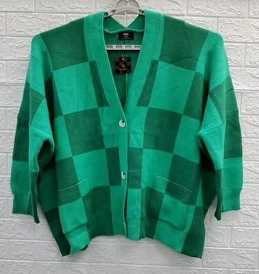 New Lala Love Your Oversized Checkerboard Cardigan Green Size 2X/3X - Image 1 of 4