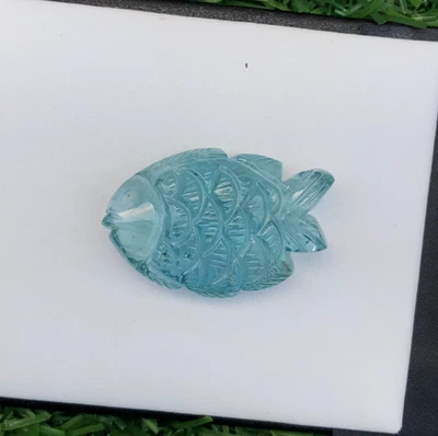 Superb unique unheated aquamarine new fish carving handmade design 38.75 carat - Image 1 of 4