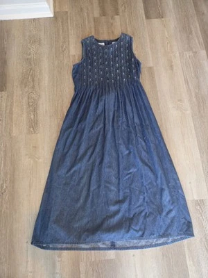 Karin Steven's Vintage Emborderd Demin Maxi Dress Size 10 - Image 1 of 4