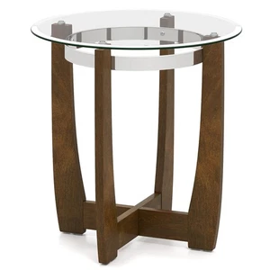 24" Round Side Table Glass End Table with Tempered Glass Top Cross  Walnut - Picture 1 of 10
