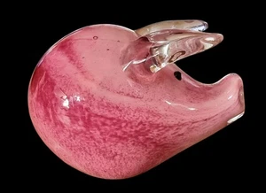 Murano Style Pink Art Glass Pig Figurine Paperweigh With Clear Ears Vintage - Bild 1 von 5