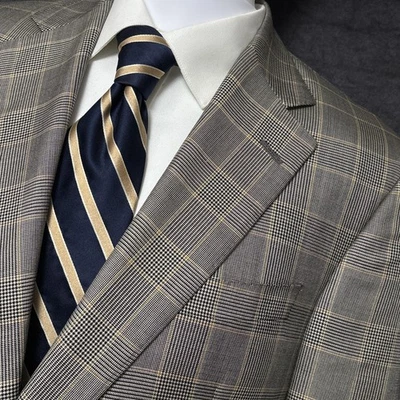 Samuelsohn Sport Coat 42R Tan Beige Wool Silk Glen Plaid Blazer Jacket Casual - Image 1 of 4