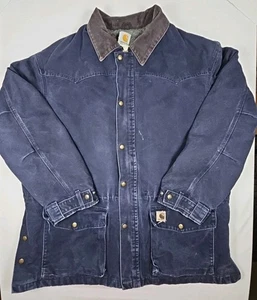Carhartt C52 MDT Navy Blue Canvas Jacket Size XL Blanket Lined Chore Ranch Coat  - Picture 1 of 15