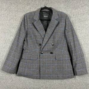 Madewell Rosedale Blazer Womens 12 Gray Plaid Double Breasted Italian Fabric - Picture 1 of 10