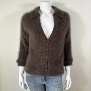 70% Angora Fuzzy Vintage MONSOON Brown Cardigan Sweater 36 in bust - Picture 1 of 10