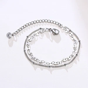 Pulsera de doble capa de cadena de disco/cuentas de acero inoxidable para mujer joyería de moda - Imagen 1 de 11