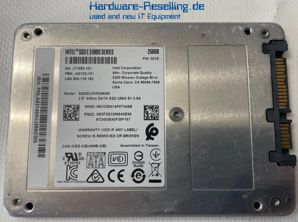 Intel 256GB SSD E 5100S Series 2,5" SATA III 6G TLC SSDSC2KR256G8 J71052-101 - Bild 1 von 1