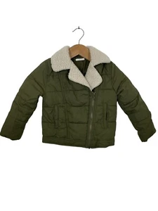 Crazy 8 Girls Quilted Jacket Asymmetrical Zip Sherpa Collar Olive Green Sz XS 4 - Picture 1 of 7