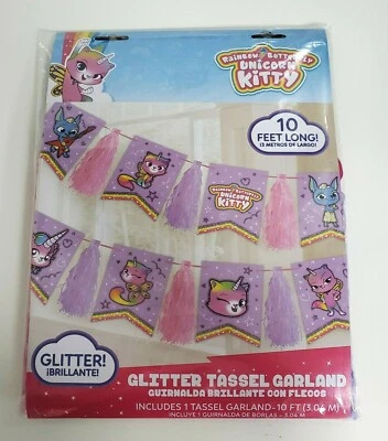 Rainbow Butterfly UNICORN Kitty Jumbo Letter Birthday Banner Party Decorations - Image 1 of 4