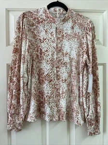 Chicos Pink Python Mock Neck Keyhole Long Sleeve Blouse Sz 1 med. - Picture 1 of 8