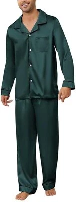 Conjunto de pijama de satén de seda para hombre manga larga con botones ropa de dormir de dos piezas Foto 1 de 4