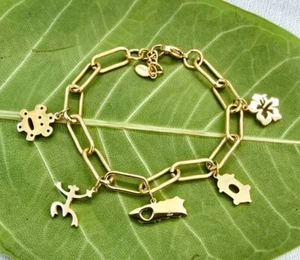Maga Flower Coqui Taino Sun Map Puerto Rico Charm Stainless Steel Bracelet - Picture 1 of 12