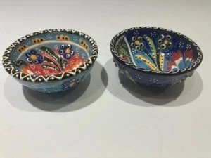 Set of 2 Turkish Handmade Pottery Bowl Trinket Wish Dish Hand Painted - Picture 1 of 11