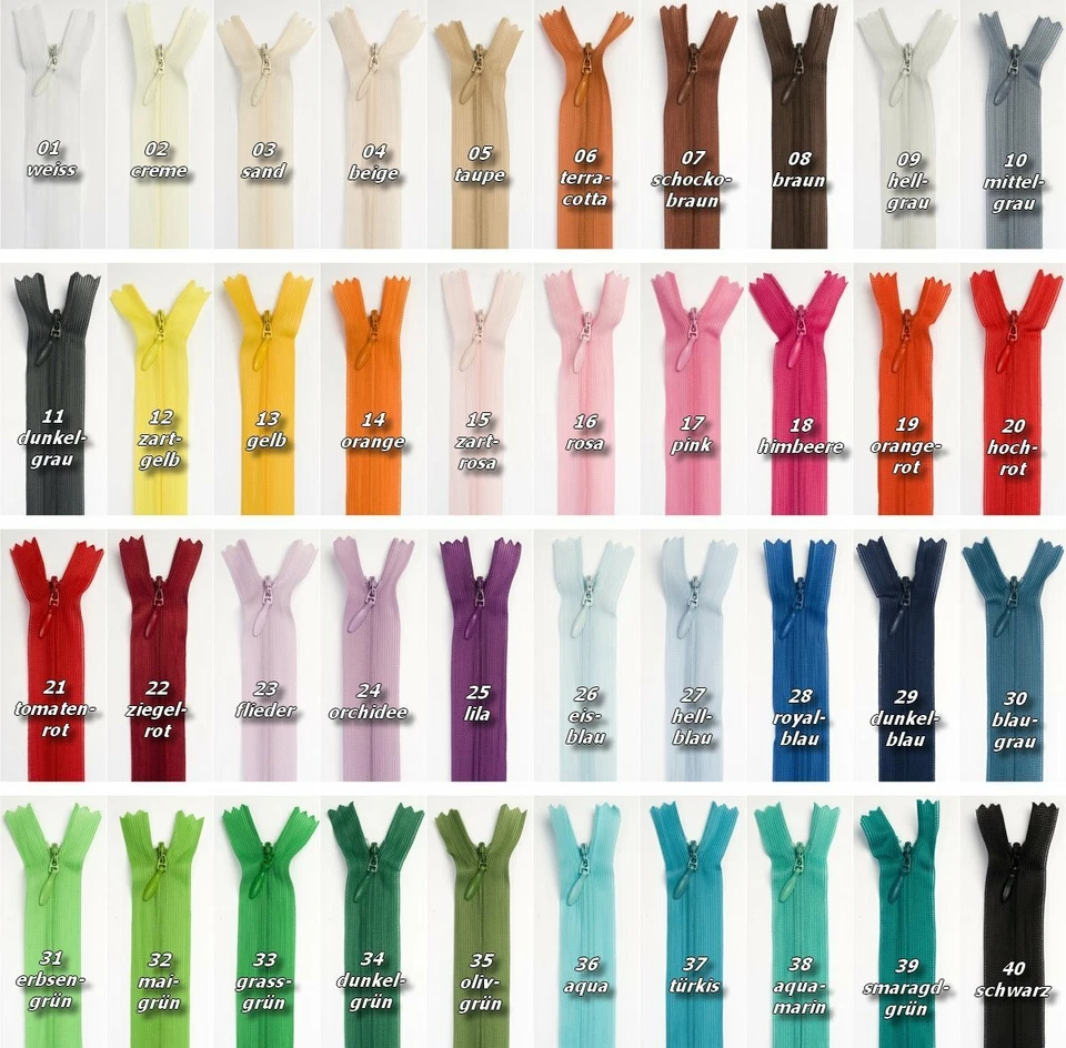 3 Reißverschlüsse nahtverdeckt - nicht teilbar 60 cm lang (1,77 EUR/Stück)