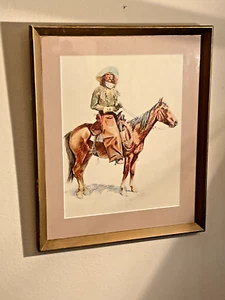 FREDERIC REMINGTON "An Arizona Cowboy" Early Lithograph Signed Matted & Framed - Picture 1 of 15