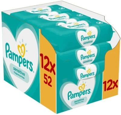 Pampers Sensitive Baby Feuchttücher Sanft PH-Ausgleich 12 Packungen 12x52 Stück - Bild 1 von 4