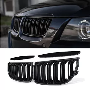 per BMW Serie 3 E90 E91 2004-2008 griglia reni lucida nera griglia radiatore doppia barra - Foto 1 di 4