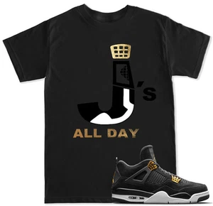 Camiseta dorada J's ALL DAY R4 a juego con Air Js Retro 4 zapatos dorados realeza - Imagen 1 de 13