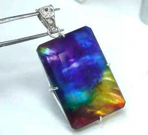 EGL Certified 81 Ct Natural Ammolite 925 Solid Silver Pendant Loose Gemstone - Picture 1 of 7