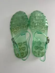 Sandalias de pescador de gelatina verde para niñas talla 13 correa con hebilla azul marino antiguo - Imagen 1 de 4