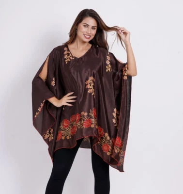 Women Printed Designer Poncho With Hood Assorted lot V neck Plus Size Top Dress - Imagem 1 de 4