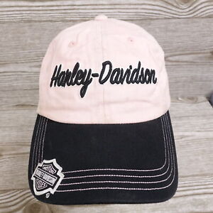 HARLEY DAVIDSON MOTORCYCLES BLACK AND PINK ADJUSTABLE BASEBALL HAT CAP **READ