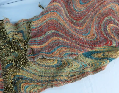 Винтажный священные нити шерсти смесь шарф волнистый многоцветный трикотажа красный/синий с бахромой - Изображение 1 из 4