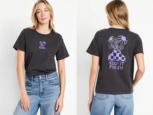 NUEVO CON ETIQUETAS Camiseta Camiseta Antigua Azul Marino Suave EveryWear Gráfica Keep It Fresh Flor Mujer Pequeña - Imagen 1 de 9