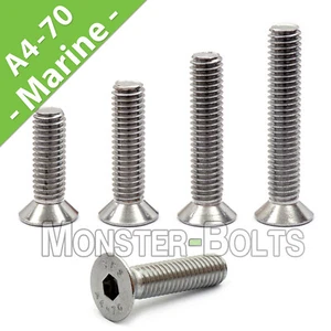 M10 Flat Socket Cap Screws, Marine Grade 316 A4 Stainless Steel, Metric DIN 7991 - Picture 1 of 12
