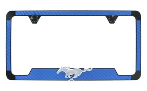 Mustang 3D Pony Logo Blue Black Metal License Frame Holder - Picture 1 of 5