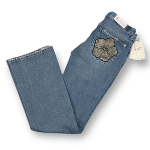 7 For All Mankind Original W/Beaded Flowers Bootcut Jeans Size 27 - Picture 1 of 6