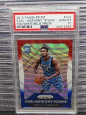 2015-16 Prizm Karl-Anthony Towns Red White Blue Prizm Rookie RC #328 PSA 10