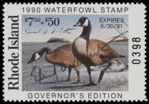 1990 Rhode Island Governor's Edition Duck Stamp Hand Signed by Edward DiPrete - Picture 1 of 1