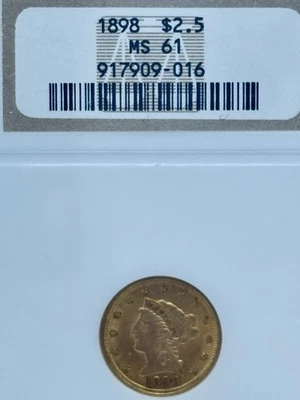 1898 $2.50 Liberty Head Quarter Eagle Gold Coin NGC MS 61 ~917909-016~    #14227 - Image 1 of 3